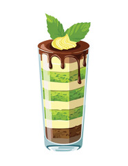 Avocado Parfait with Drizzled Chocolate Sauce - Vector Illustration