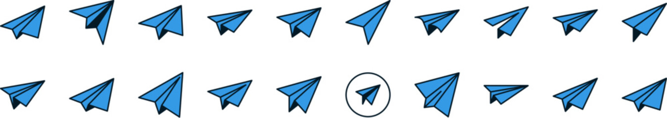 Blue Paper Airplane, Mail, Post Filled Color Icon Pack. Minimalistic Linear Pictogram for Web and Graphic Design, Apps, Banners, Social Network and Cards