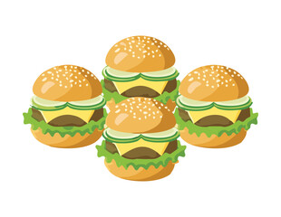 Mini Hamburger Sliders on a Plate - Vector Illustration