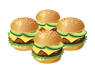 Delicious Small Cheeseburgers with Toppings - Vector Illustration