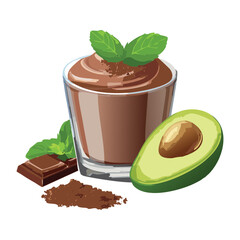 Chocolate Avocado Pudding with Fresh Mint - Vector Illustration