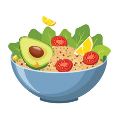 Healthy Quinoa Salad Bowl with Avocado - Vector Illustration