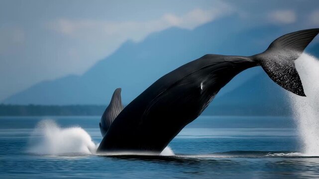 Humpback whale breaching in clear ocean daylight