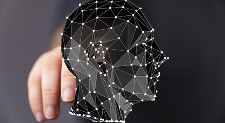 Abstract image of a human head in polygonal design. Perfect for tech, AI, and network concepts.