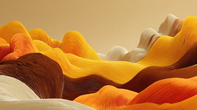 Abstract landscape of flowing, organic forms in warm autumnal colors