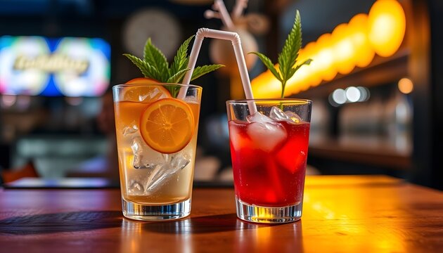 Refreshing cocktails with orange and mint summer drinks bar scene mixed drinks alcohol