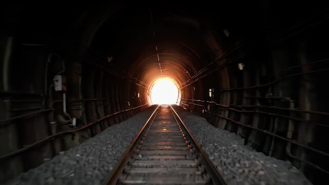 Rotary kiln tunnel interior with glowing light at the end