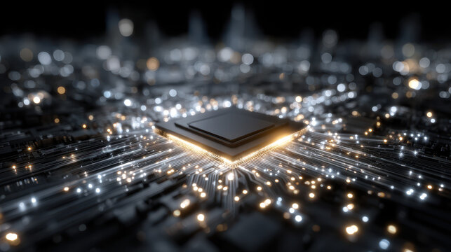 Futuristic photonic processor with glowing circuits demonstrating optical computing capabilities