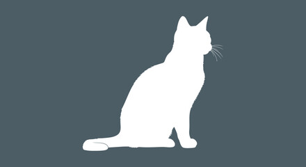 Elegant Silhouette of a Domestic Cat Sitting Calmly Profile View