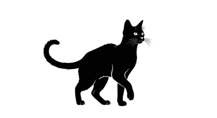 Silhouette Elegant Black Cat Walking Gracefully Domestic Feline Illustration