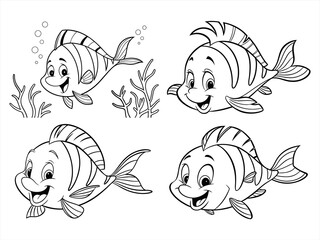 coloring page line art the flounder black vector bundle