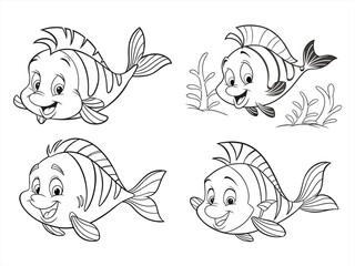 coloring page line art the flounder black vector bundle