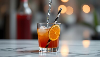 Refreshing aperol spritz cocktail recipe with orange slice and striped straw drink photography