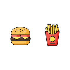 Burger and Fries Vector Illustration on White Background for Fast Food Concepts