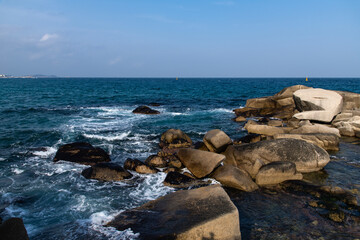 idyllic seascape with the rocky beach