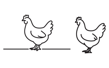 Stylized outline drawings of two chickens standing on a line fowl bird