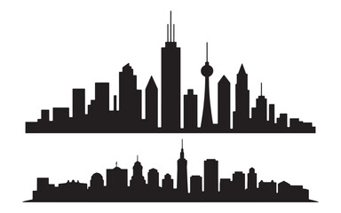 Naklejka premium Two black city skylines on white background cityscape urban