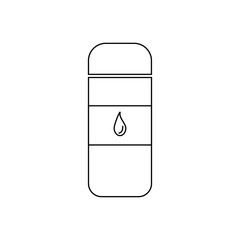 Simple line art icon of a bottle with a drop symbol