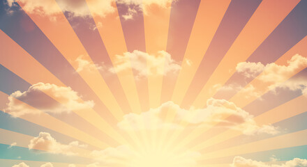 Retro Sky Sunburst Background with Clouds