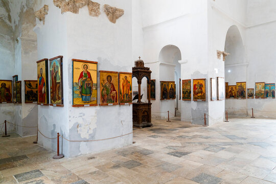 North Cyprus - July 13, 2025: Interior view of the monastery of Saint Barnabas (or Ayios Barnabas)