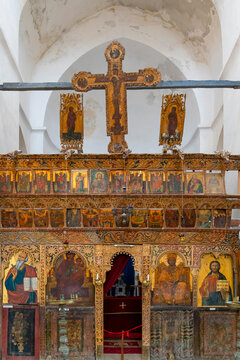 North Cyprus - July 13, 2025: Interior view of the monastery of Saint Barnabas (or Ayios Barnabas)