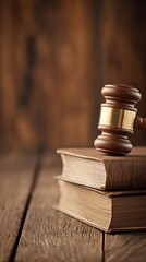 Vintage Gavel Resting on a Pile of Books