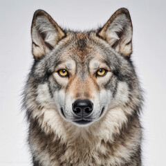 Fototapeta premium Majestic Wolf Portrait: A captivating close-up of a powerful wolf, showcasing its piercing gaze and striking features, a testament to its untamed beauty.