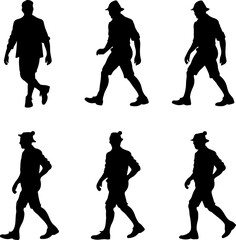 silhouette vector of a man walking confidently wearing traditional Bavarian lederhosen