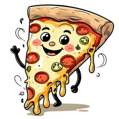 Funny Pizza Slice Cartoon &ndash; Food Sticker PNG Isolated on Transparent