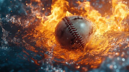 Baseball in Elemental Clash: A Dynamic Fusion of Fire and Water Aesthetics