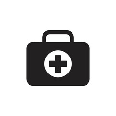 Black and white first aid kit icon for medical assistance