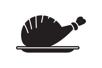 Simple Black Silhouette of a Roasted Turkey or Chicken on a Plate