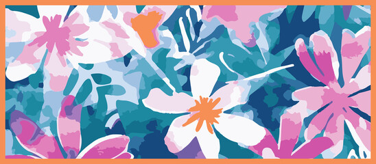 Elegant Abstract Floral Scarf Print Design | Shawls & Dupatta Textile Fabric Patterns For Digital Printing on Silk, Chiffon, Georgette