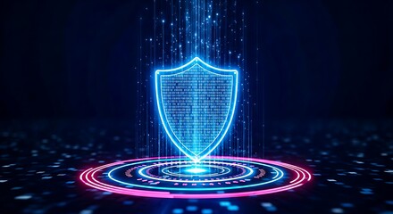 Glowing blue shield icon representing digital security and protection