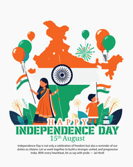 Indian Independence Day Illustration – Patriotic Celebration with Flag, Freedom and Cultural Elements