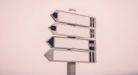 Empty Wooden Direction Signs on Pale Pink Background in Minimalist Style