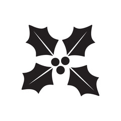 Simple Black Silhouette of a Holly Berry Leaf Icon for Christmas and Holiday Designs
