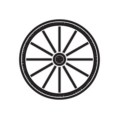 Vintage Style Black and White Wooden Wagon Wheel Silhouette Icon