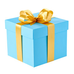 blue gift box with golden bow isolated on transparent png