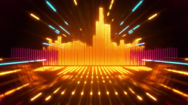 Abstract background with glowing neon lines and audio equalizer effect animation