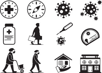 Health Medical Icons in Silhouette on White Background  Premium Vector Set