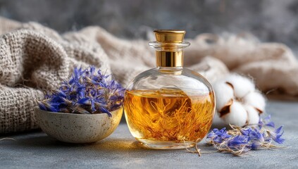 Aromatic oil bottle with dried flowers