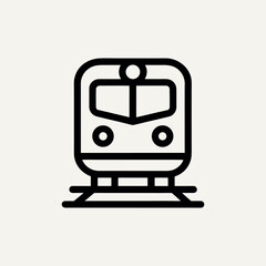Vector art of train icon on railway tracks, isolated on white background