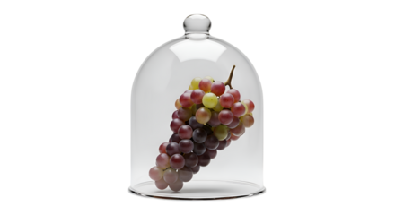 Grapes are Displayed Under a Glass Cloche on Transparent Background, Still Life Fruit Display