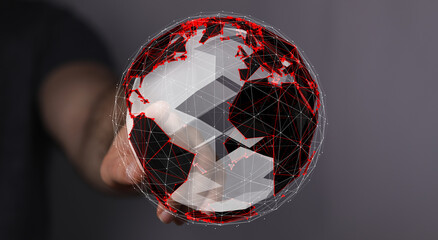 Abstract image of a person holding a digital globe, representing global connectivity and data...