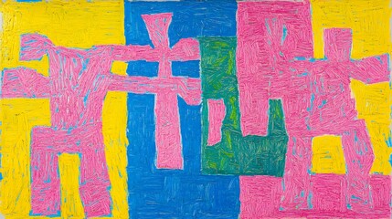 Obraz premium Abstract Colorful Figures in Geometric Composition Modern Art Painting