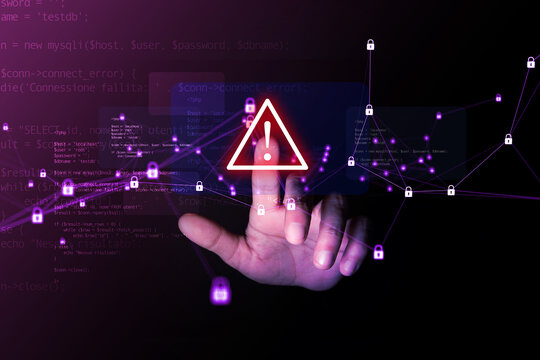 mano dito, concetto, rischio, avviso di sicurezza, sicurezza informatica, interfaccia, cybersicurezza, 