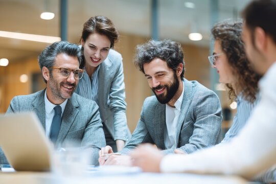 A formal discussion led by a project manager with a team of professionals on a new business project. The meeting is structured to ensure clarity, accountability, and successful outcomes.