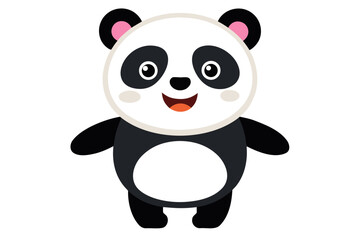 Adorable cartoon illustration of a standing panda with big round eyes, blushing cheeks, and a happy smile, set against a soft pastel background.