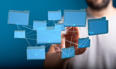Visual representation of interconnected files and folders, symbolizing data management and cloud storage.